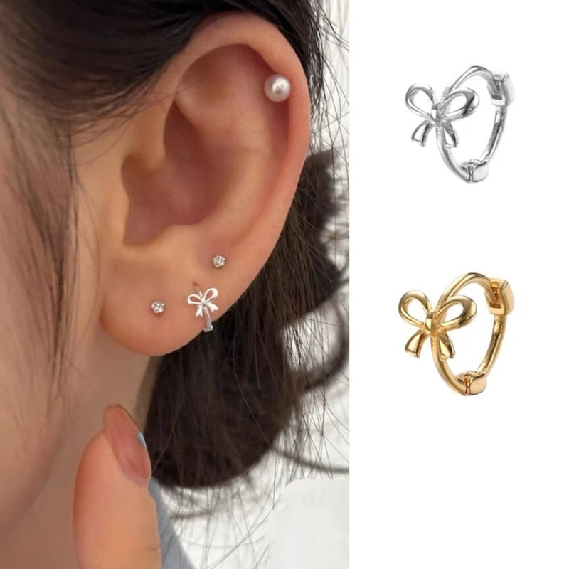 Kawaii Bowknot Hoop Earrings 🎀✨ Cute Ear Piercing Jewelry for Trendy Fashionistas!