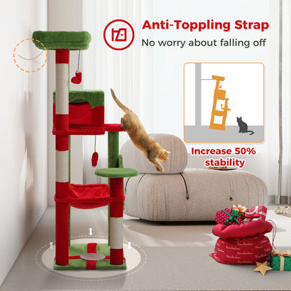 Christmas Cat Tree Tower For Indoor Cats 🎄🐾 Four Levels With Hammock Cozy Condo
