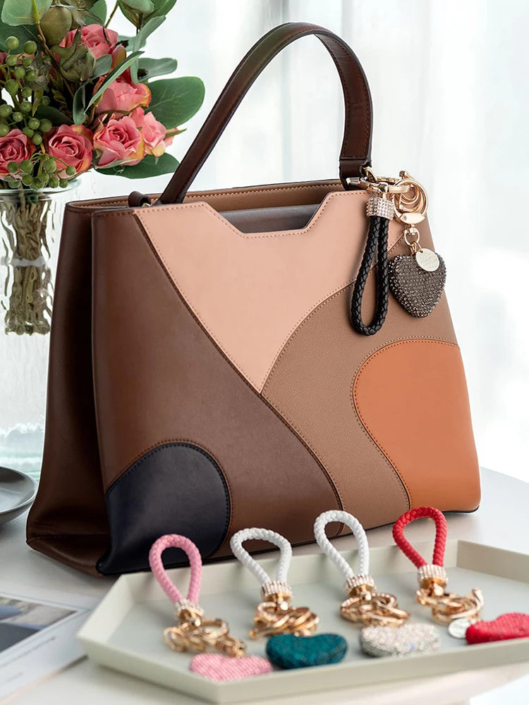 Sweet Heart Diamond Inlay Leather Rope Key Chain For Backpacks 👜💎🎀