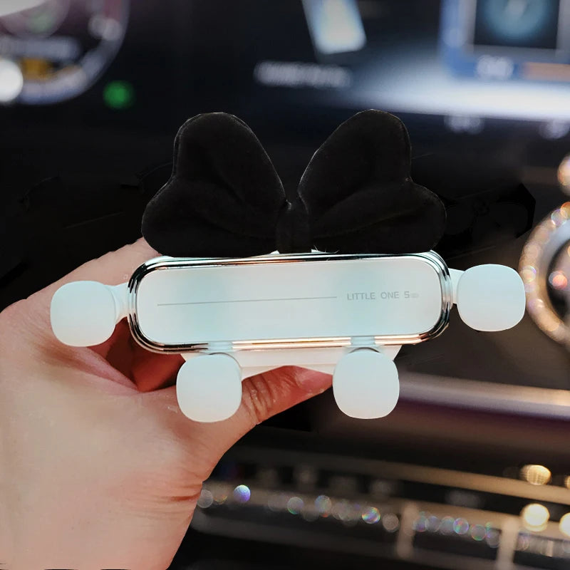Kawaii Cartoon Red Bow Gravity Car Phone Holder 🚗💕 | Cute Air Vent Mount for 4.0-6.0" Phones 🌟📱