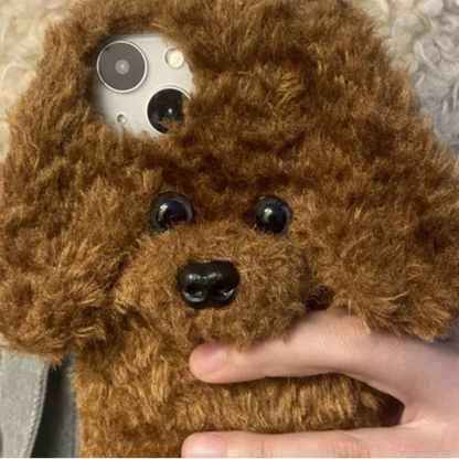Kawaii 3D Fluffy Teddy Dog Phone Case for iPhone 16/15/14 - Adorable Plush Fur Cover 🐶✨