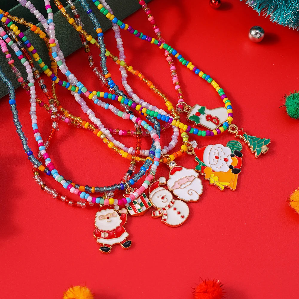 Whimsical Christmas Necklaces Set For Women And Girls Santa Snowman Charms 🎄🎅⛄