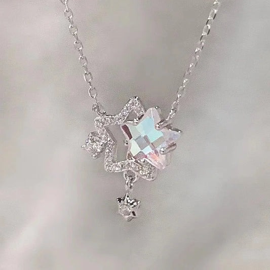 ✨ Kawaii Starry Zircon Pendant Necklace 🌟 | Cute Beaded Chain for Y2K Girls | Trendy Hip Hop Aesthetic Jewelry 🎀 | Perfect Gift for Moms & Besties! 💖