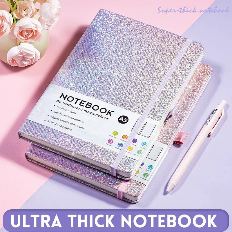Kawaii Starry Sky A5 Notebook 🌌✨ | Cute PU Leather Cover with Elastic Tape & Pen Insert for Office Magic! 📒✍️