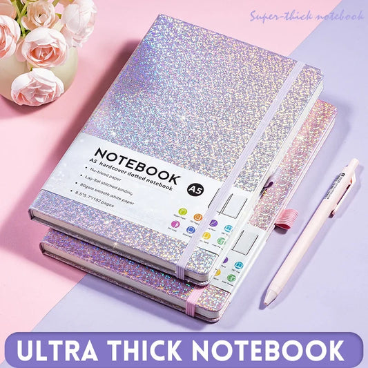 Kawaii Starry Sky A5 Notebook 🌌✨ | Cute PU Leather Cover with Elastic Tape & Pen Insert for Office Magic! 📒✍️