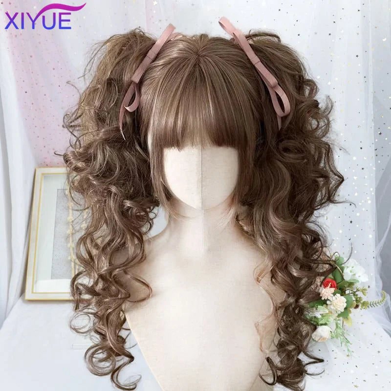 Double Ponytail Lolita Wig With Bangs Ombre Blonde Brown White Gray For Cosplay Harajuku Look 🎀✨💖