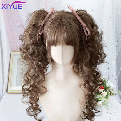 Double Ponytail Lolita Wig With Bangs Ombre Blonde Brown White Gray For Cosplay Harajuku Look 🎀✨💖