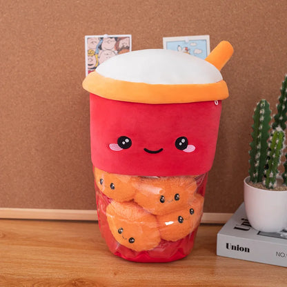 Kawaii 6pcs Boba Milk Tea Pudding Plushies 🥤🐾 - Adorable Cat Paw & Wolfberry Sofa Decor Gifts for Kids & Teens ❤️✨