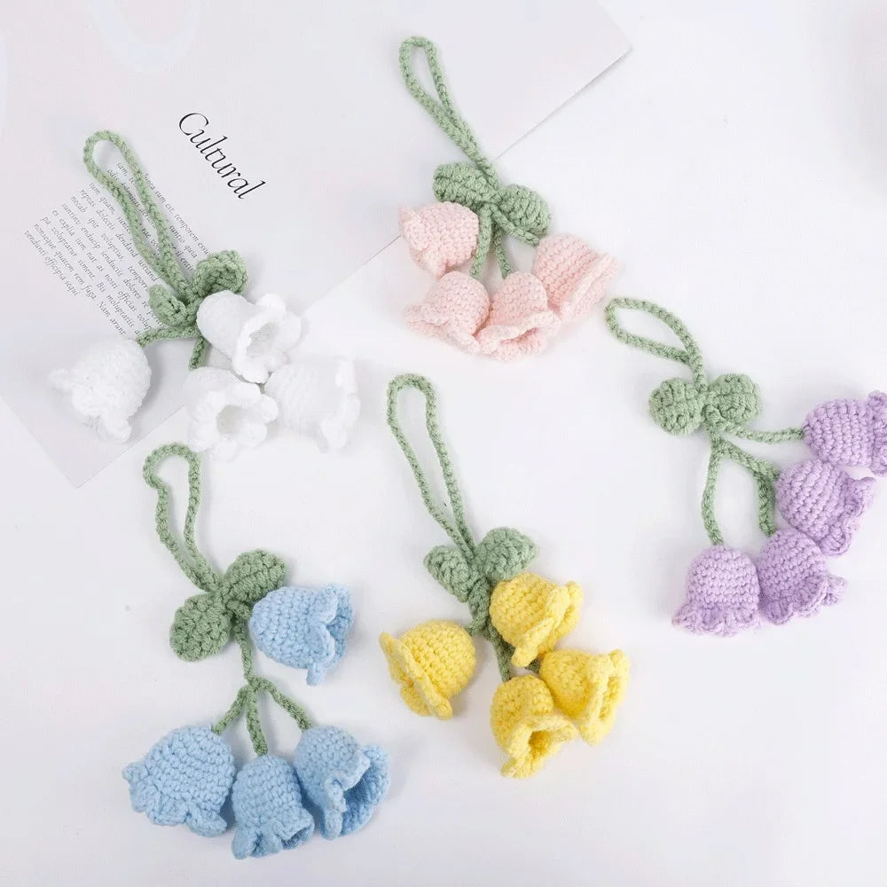Whimsical Knitted Flower Keychain Charms Wool Leaf Pendants For Bags 🌸🧶