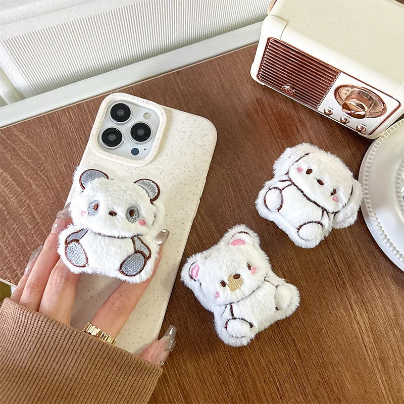 Phone Holder Grip Socket Pop Bracket Expanding Plush Red Panda Rabbit Mobile Phone Stand Cute Ins Wind Dog Pasted Desktop