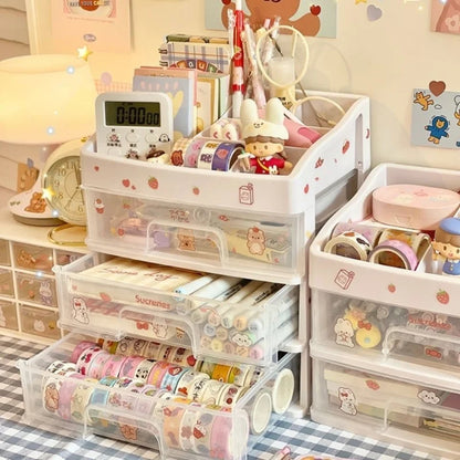 🌸 Cute Pink Kawaii Makeup Drawer Organizer 💖 - Ins Heart-Shaped Desktop Storage Box ✨