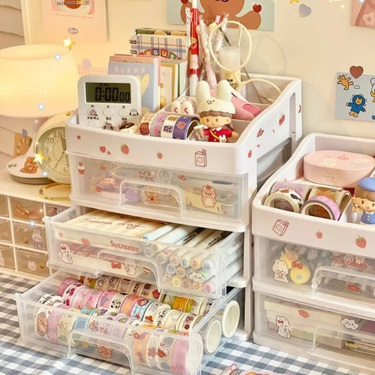 🌸 Cute Pink Kawaii Makeup Drawer Organizer 💖 - Ins Heart-Shaped Desktop Storage Box ✨