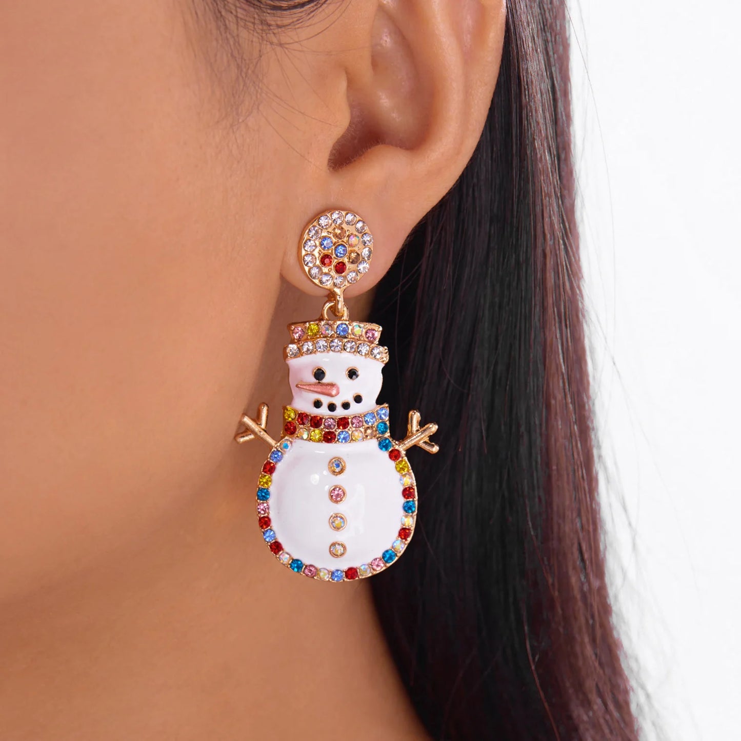 Rhinestone Snowman Drop Earrings For Women Holiday Gift Jewelry 🎄❄️