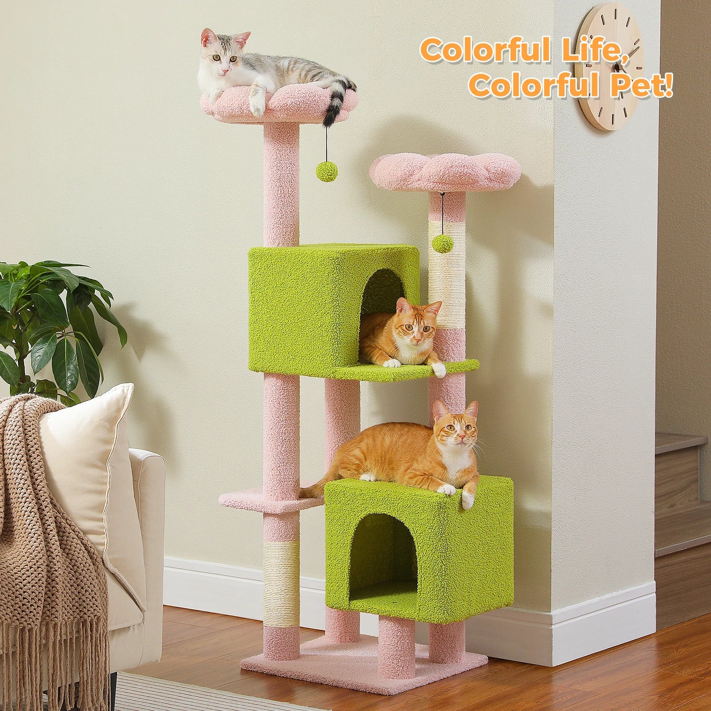 Cactus Cat Tower 133cm Indoor Cat Tree With 2 Perches 2 Condos 🐱🌵
