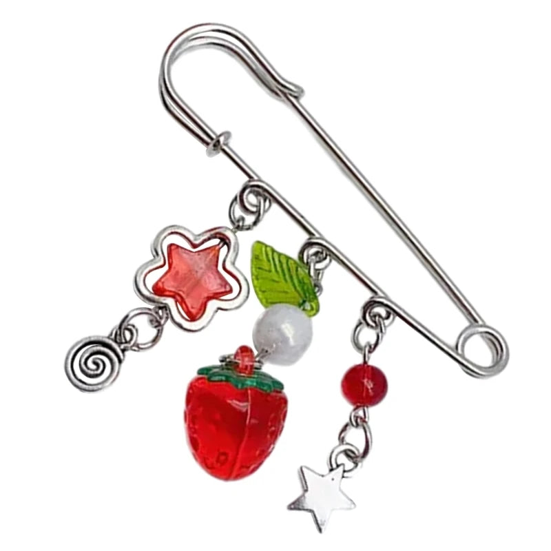 Sweet Brooch Clip Unique Clasp Pin Chain Badge Brooch Pin Strawberry Pendant Brooch Suitable for Fashion Outfit