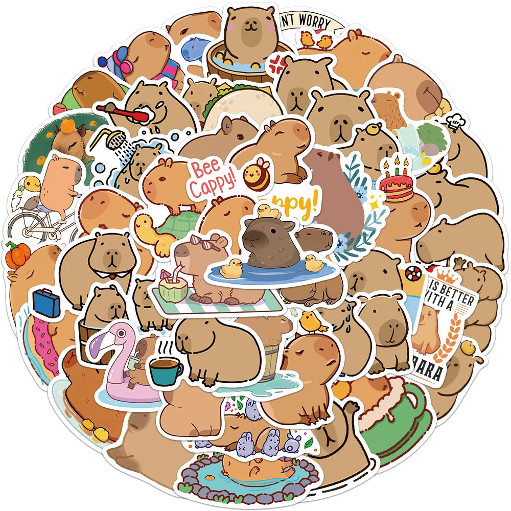 Adorable 50PCS Kawaii Capybara Stickers 🎉 | Perfect for Laptops, Luggage & More! 🐾✨