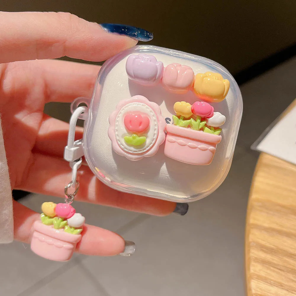 Adorable Watermelon Bunny & Bear Tulip Earphone Case 🌸🐰🍉 for Samsung Galaxy Buds - Pixie Quill