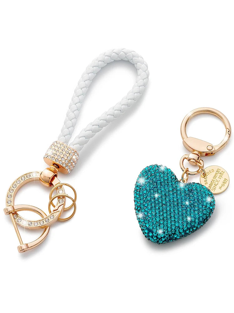 Sweet Heart Diamond Inlay Leather Rope Key Chain For Backpacks 👜💎🎀