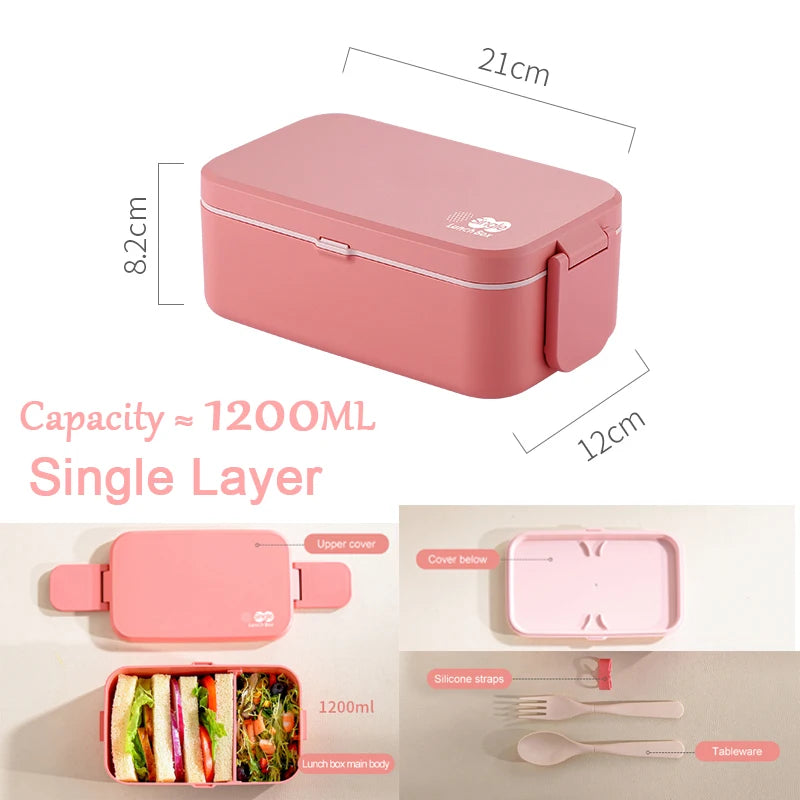 🌟 Bento Buddy: Adorable 3-in-1 Bamboo Fiber Lunch Box 🍱✨ - Double Layer Delight with Cutlery for School, Picnics & More! 🥢💕 - Pixie Quill