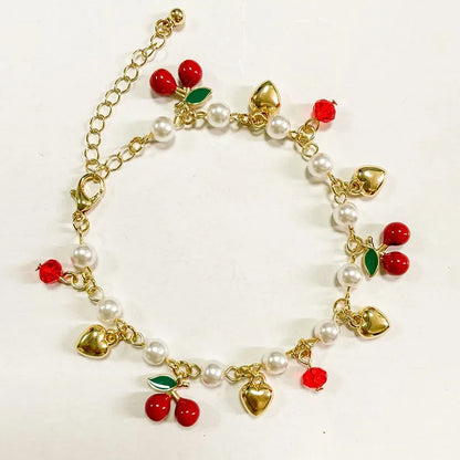 🌟 Fruity Whimsy Bracelet 🍑🍒 | Kawaii Orange & Cherry Charm Jewelry for Celebrations! 🎉