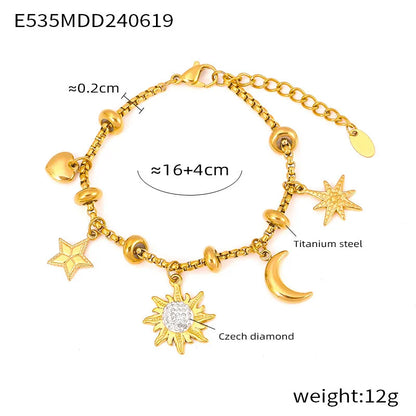 Kawaii Moon & Heart Stainless Steel Charm Bracelet 🌙💖 | Cute Luxury Jewelry Gift for Women 🎁✨