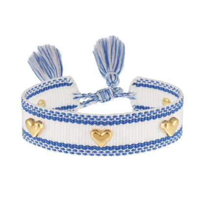 Kawaii Heart Studded Woven Bracelet 🌈✨ | Vintage Tassel Charm for Trendy Arm Stacking 💖