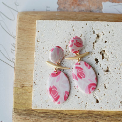 Trendy Fashion Rose Floral Dangle Pendant Enamel With Metal Parts Handmade Polymer Clay Earrings Sets Women's Accessories Gifts