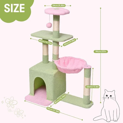 🌸 Purr-fectly Adorable 37" Cat Tree Tower with Flower Napping Spot & Scratching Fun! 🐾