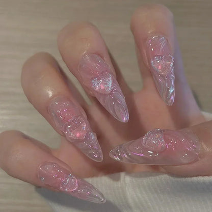 Kawaii Strawberry Bear Nail Art Set 🍓🐻 | 24 Adorable False Nails for Women & Girls ✨