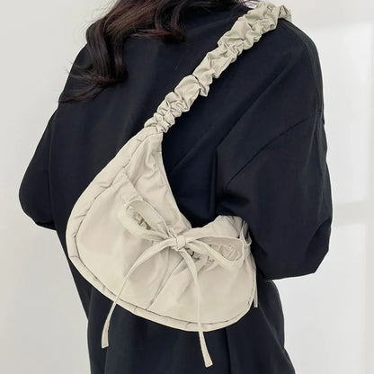 ✨Adorable Pleated Bow Hobo Bag 🎀 - Trendy Nylon Crossbody for Chic Girls! 🌟 - Pixie Quill