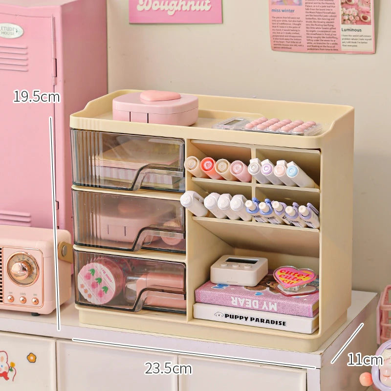 Kawaii Cute Desk Organizer 🌸✨ Multi-Functional Pen Holder & Storage Box 🌈 Dust-Proof Design for Office Charm! 🖊️💕