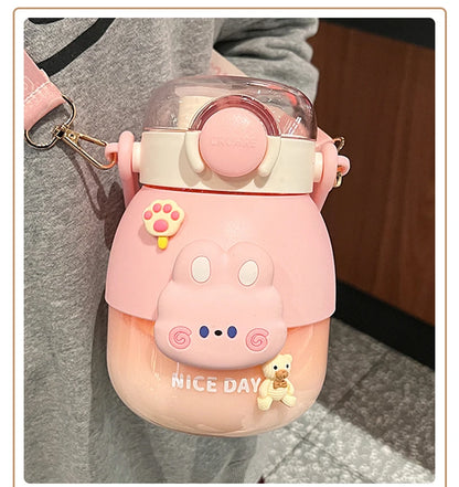 Adorable Bear 1080ml Water Bottle 🐻💖 - Fun & Functional BPA-Free Drink Buddy for Kids with Straw & Strap! 🌈✨ - Pixie Quill