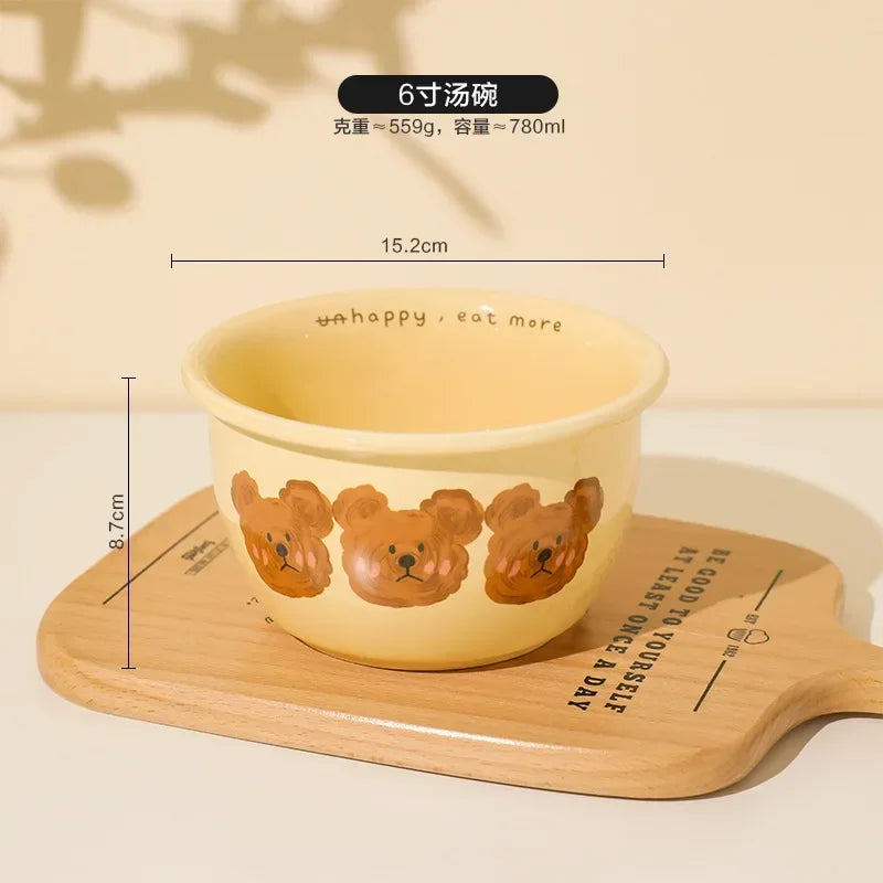 Kawaii Bear Ceramic Ramen Bowl 🍜🐻 - Adorable Yellow Soup & Salad Dish! 🌼