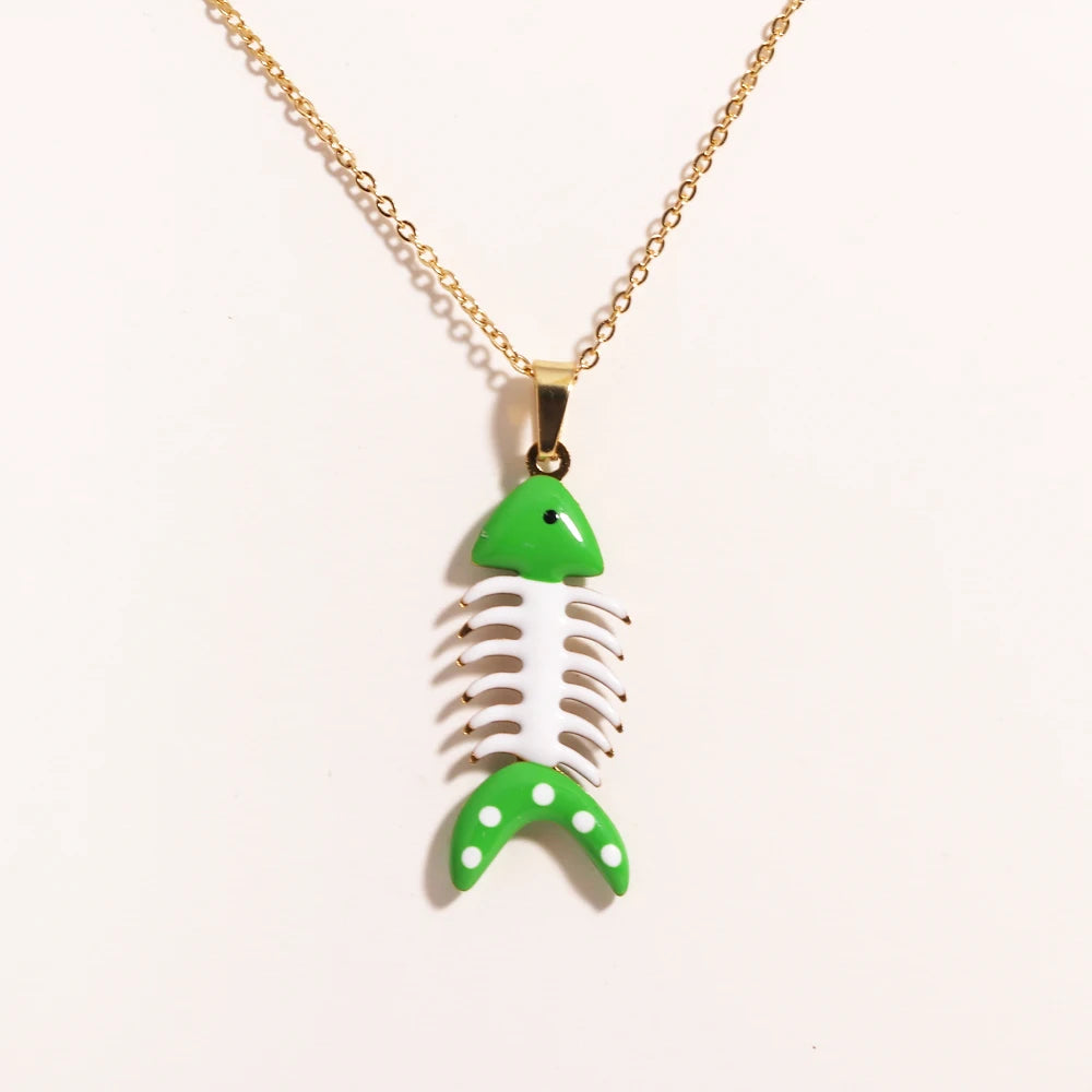 Cute Colorful Enamel Fish Pendant Necklace For Women Waterproof Gold Tone 🐟💖🌊