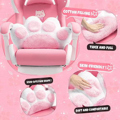 Kawaii Cat Ears Gaming Chair 🐾💖 | Ergonomic Pink PC Chair with Plush Lumbar Cushion & Footrest 🐱✨