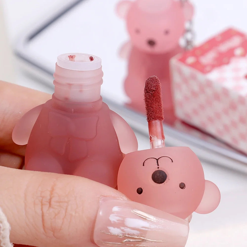 ✨ Adorable Bear Keychain Lip Mud - 12 Fun Colors! 💄 Matte & Waterproof Velvet Lipstick for All Skin Types 🌈 Long-Lasting Lips Makeup! 🐻