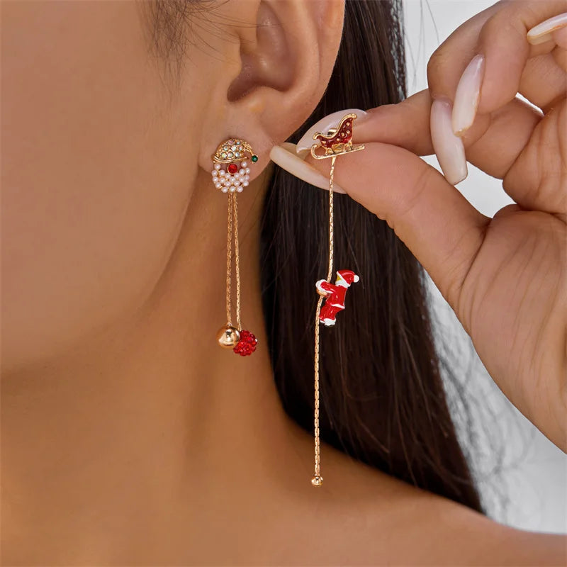 Moving Santa Tassel Drop Earrings For Women Christmas Charm Zircon Snowflake 🌟🎄