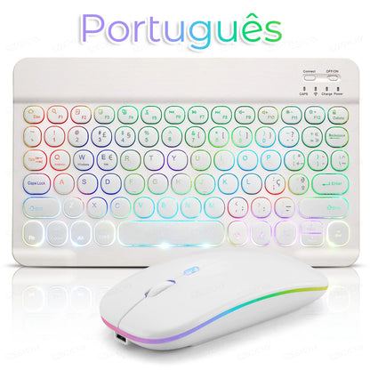 Kawaii Bluetooth Magic: Adorable 7-Color Backlit Keyboard & Silent Mouse for iPad & Tablets 🐾✨💖