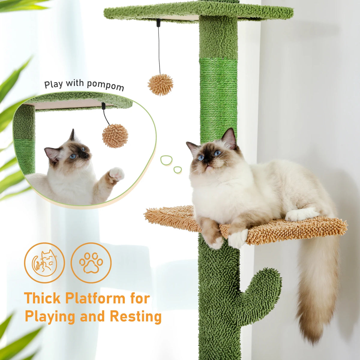 Whimsical Cactus Cat Tower With 5 Tier Floor To Ceiling Climbing Perch And Scratching Post For Indoor Cats 🐾😺