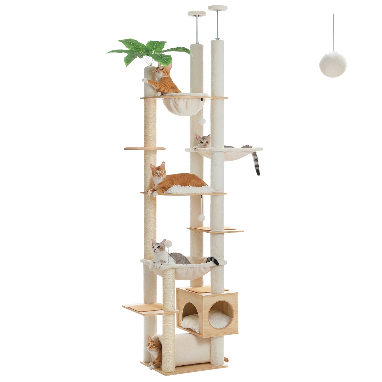 Whimsical Height Adjustable Wooden Cat Tree With Hammock And Sisal Posts 🐾 Tower
