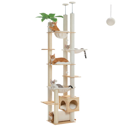 Whimsical Height Adjustable Wooden Cat Tree With Hammock And Sisal Posts 🐾 Tower