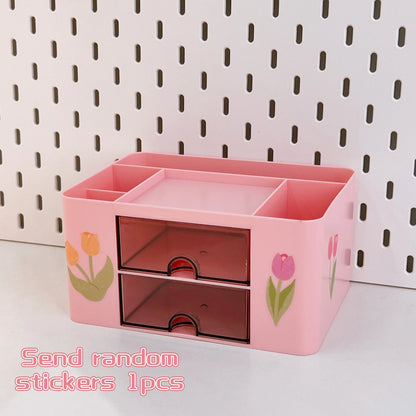 Kawaii Desktop Pen Holder 🌈✨ Cute Storage Box with Drawer for Office & School Supplies 🖊️📏
