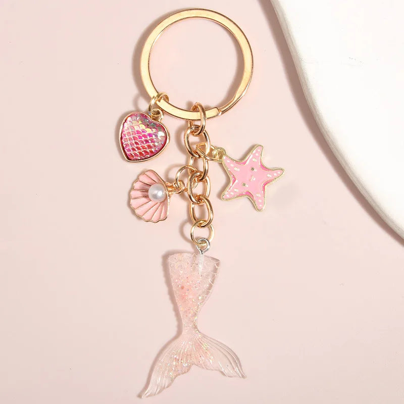 Whimsical Sea Life Keychain Gift Set Mermaid Tail Shell Starfish Charms 🐚💖
