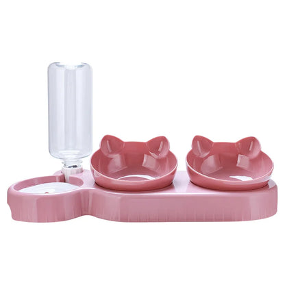 Kawaii 3-in-1 Cat Feeder & Water Dispenser 🐾💕 | Adorable Double Bowl Set for Small Pets 🐱💧 | Cute Cat Accessories