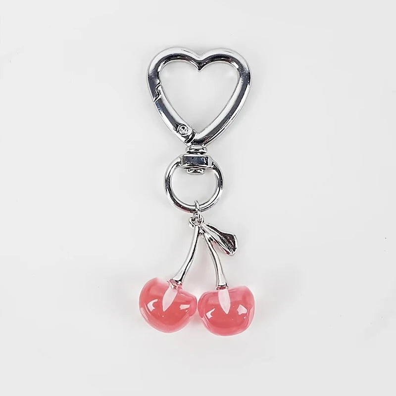 Heart Shaped Resin Cherry Keychain With Lobster Clasp Cute Bag Charm 💖🍒