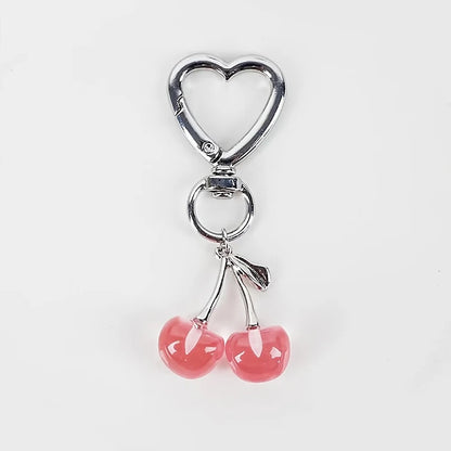 Heart Shaped Resin Cherry Keychain With Lobster Clasp Cute Bag Charm 💖🍒
