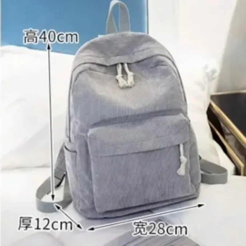 Soft Corduroy Women Backpack Female Travel Backpack Teenage Girls Striped School Backpack Large Capacity Book Bag - Pixie Quill