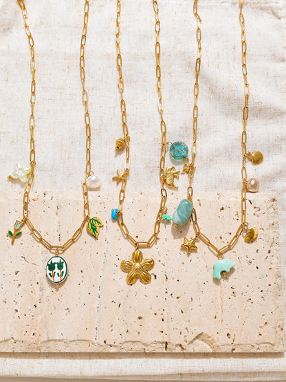 Geometric Pearl Five Point Star Necklace Green Ceramic Stone With Stainless Steel Chain Unisex Fashion Gift ✨💚