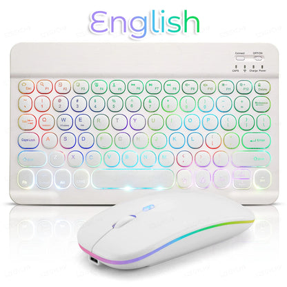 Kawaii Bluetooth Magic: Adorable 7-Color Backlit Keyboard & Silent Mouse for iPad & Tablets 🐾✨💖