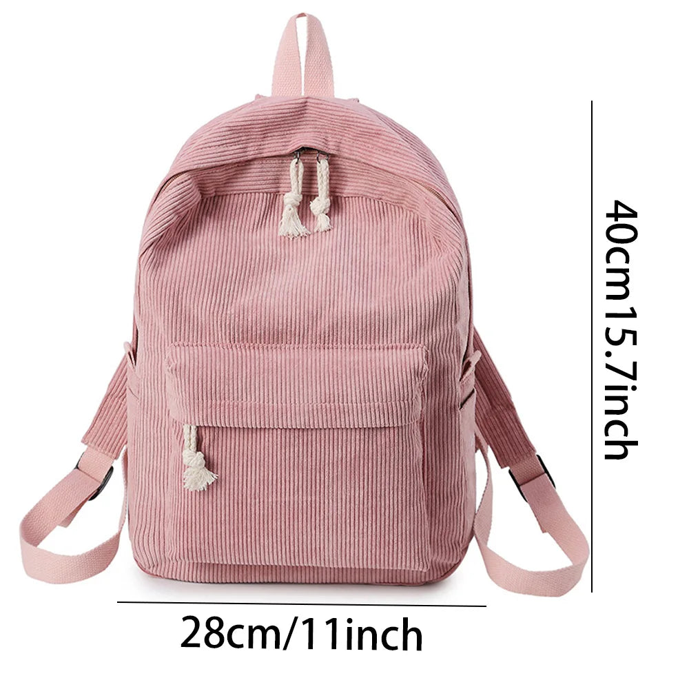 Personalized Corduroy Schoolbag Backpack Training Anti-theft Shoulder Bag For Teenager Knapsack Unisex Classic Campus Port - Pixie Quill